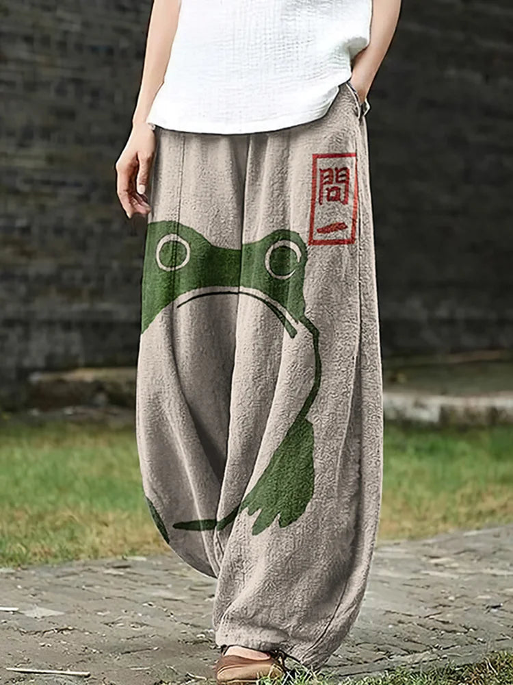 蛙アートゆったりパンツ