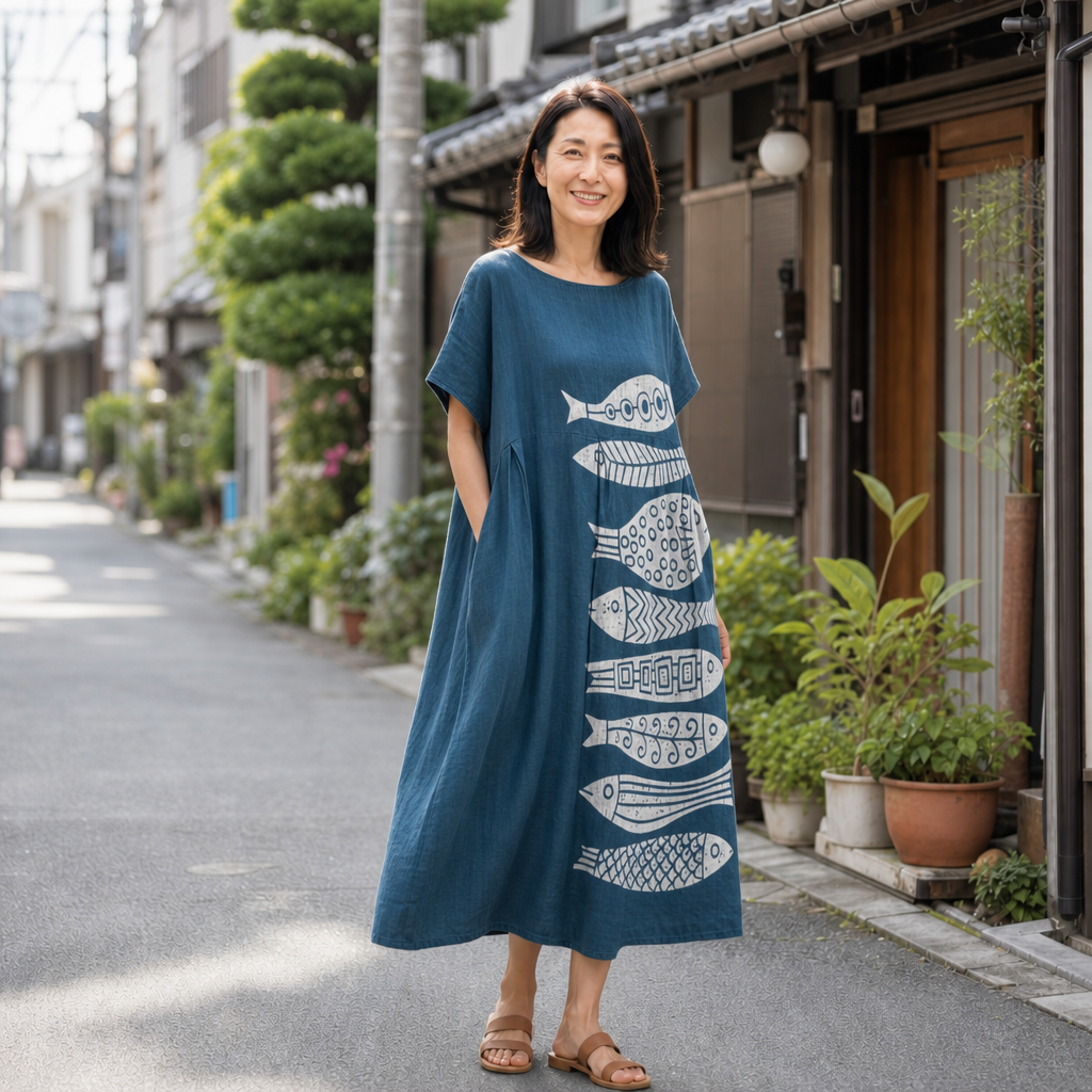 ナギサ|藍の海と漁火のワイドワンピース