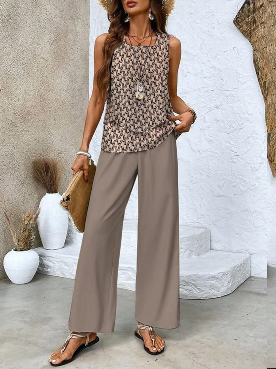 エレガントな夏の女性用セット（ブラウスとパンツ付き）