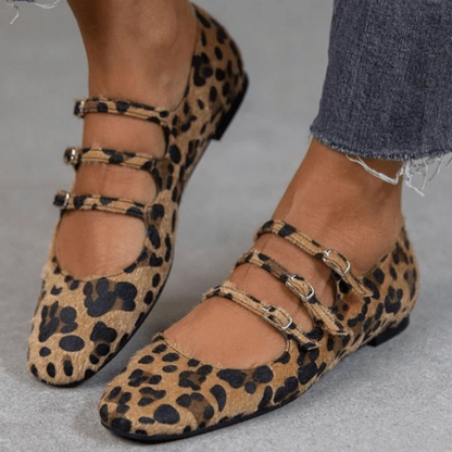 ナギサ｜レオパード柄マルチストラップフラット