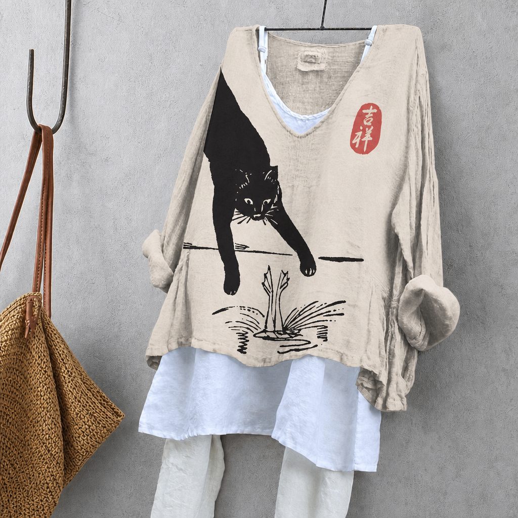 ちよ 墨絵の猫 チュニックブラウス