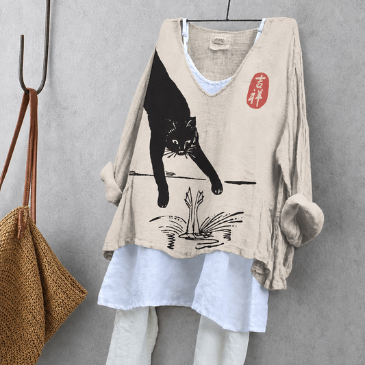 ちよ 墨絵の猫 チュニックブラウス