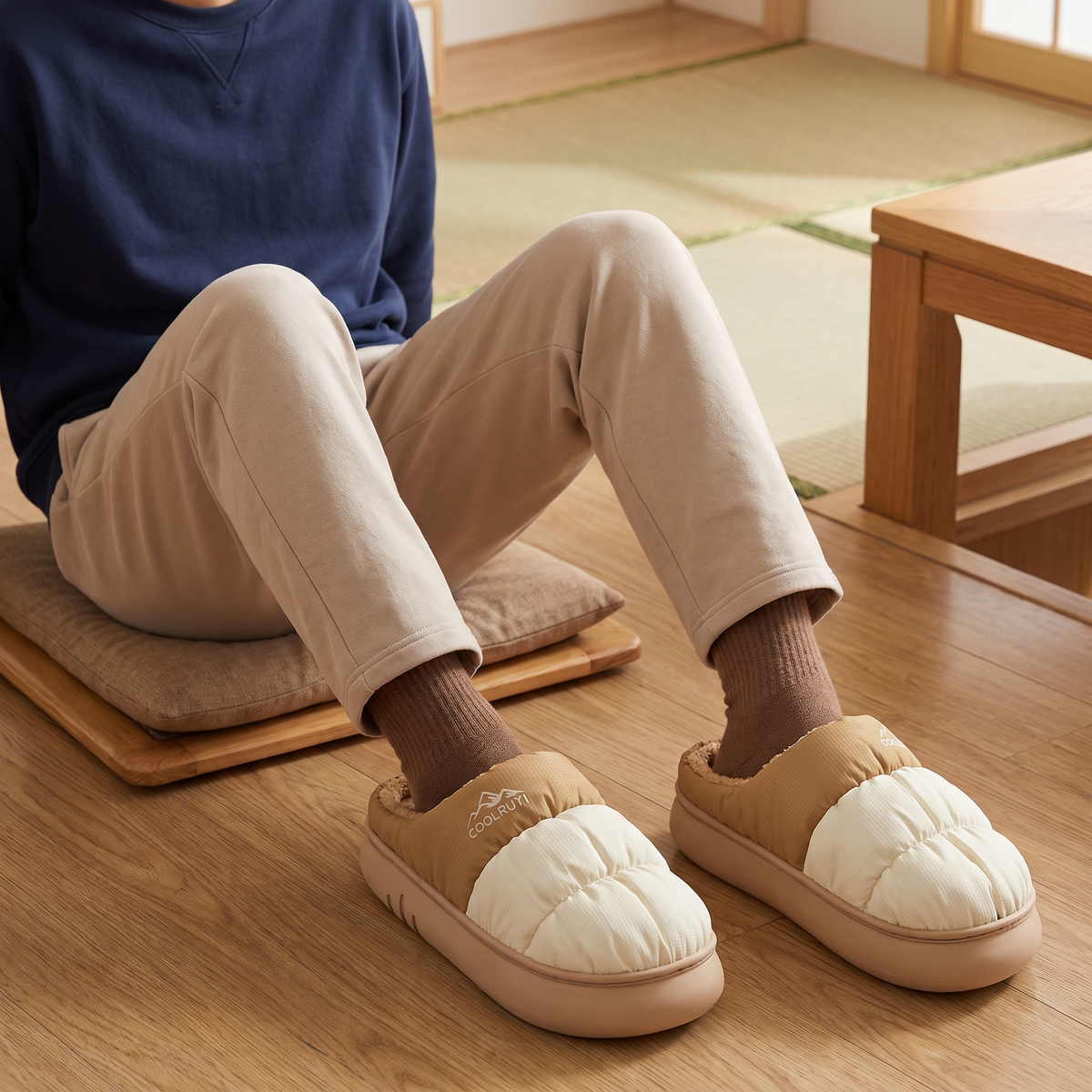 アオイ｜バイカラーダウン風冬サンダル