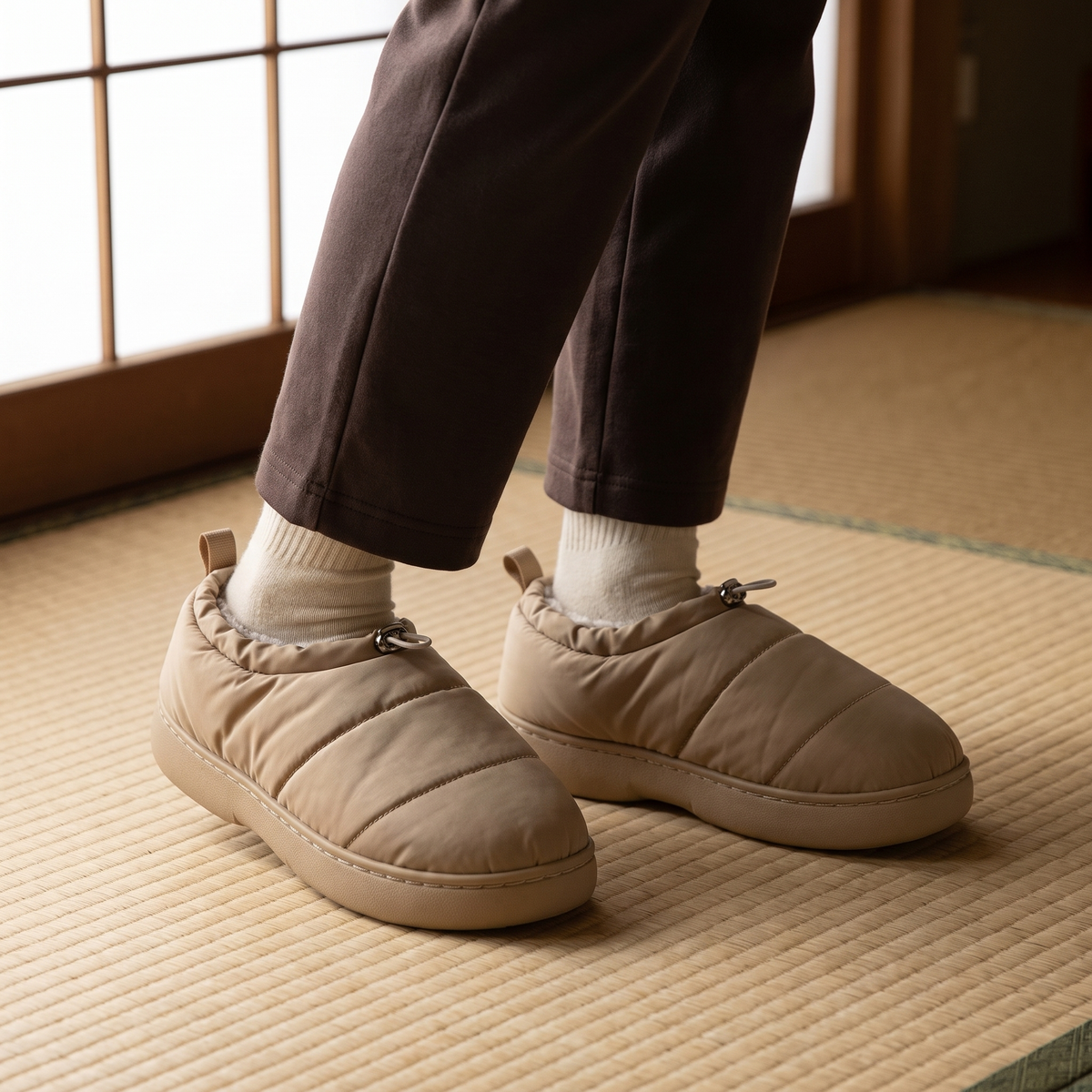 ソラ｜ドローコード付きダウン風冬サンダル