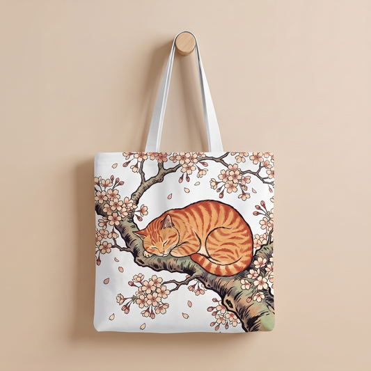 桜とねむりねこ｜浮世絵風トートバッグ
