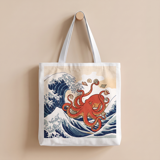 波と蛸｜浮世絵風トートバッグ
