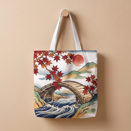 紅葉と橋｜浮世絵風トートバッグ