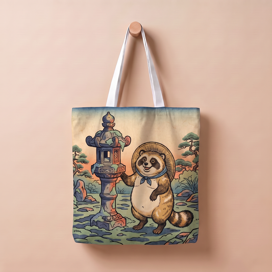たぬきと石灯籠｜浮世絵風トートバッグ