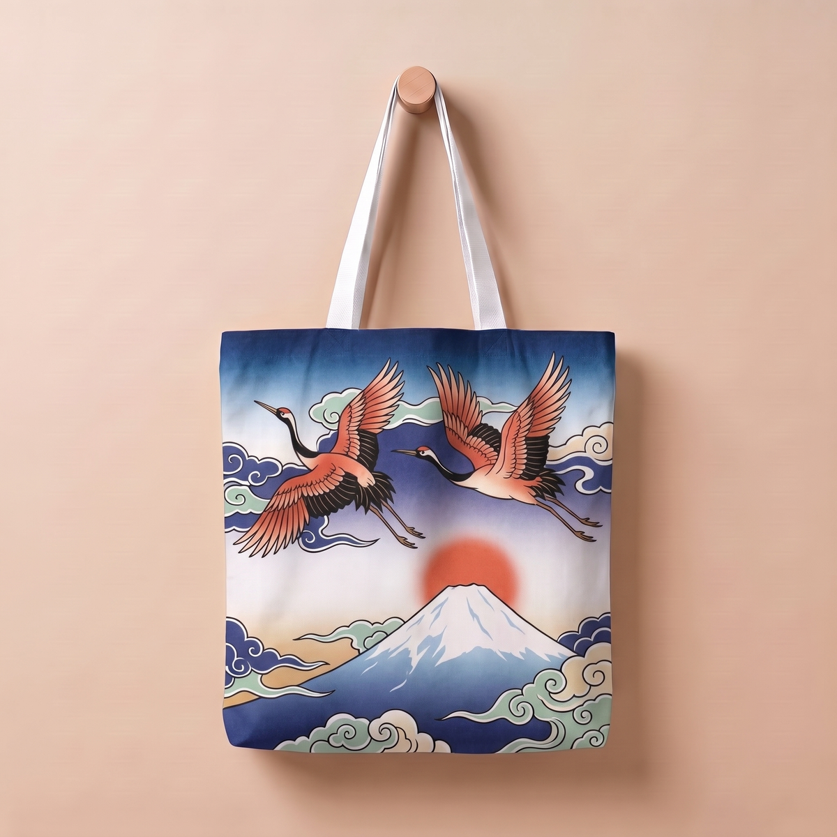 鶴と富士｜浮世絵風トートバッグ