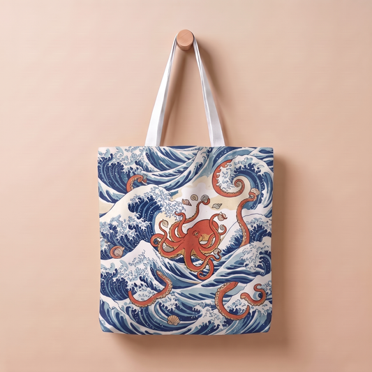 波と蛸｜浮世絵風トートバッグ