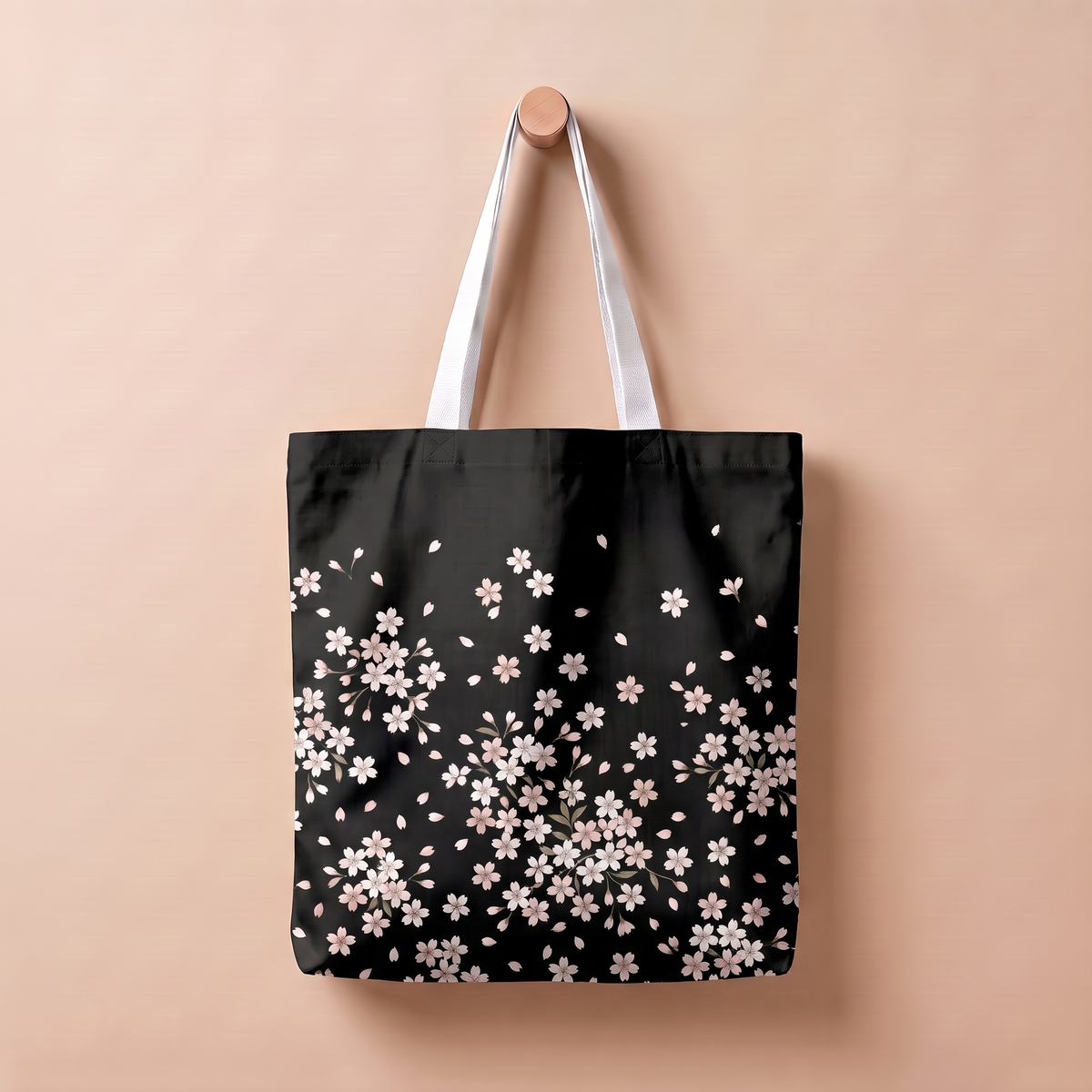 花柄ブラック｜和柄トートバッグ